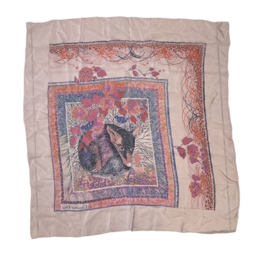 CHRISTIAN DIOR Silk Scarf Printed Pattern Pink Floral Vintage